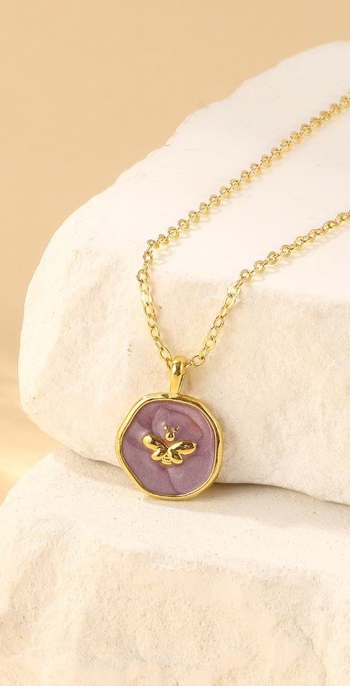 Lavender Bee Gold Pendant Necklace