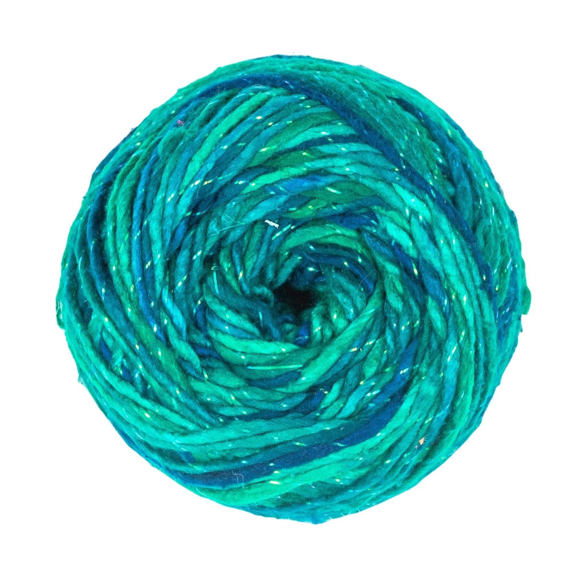 Sparkle worsted weight roving silk yarn in tonal green colorway