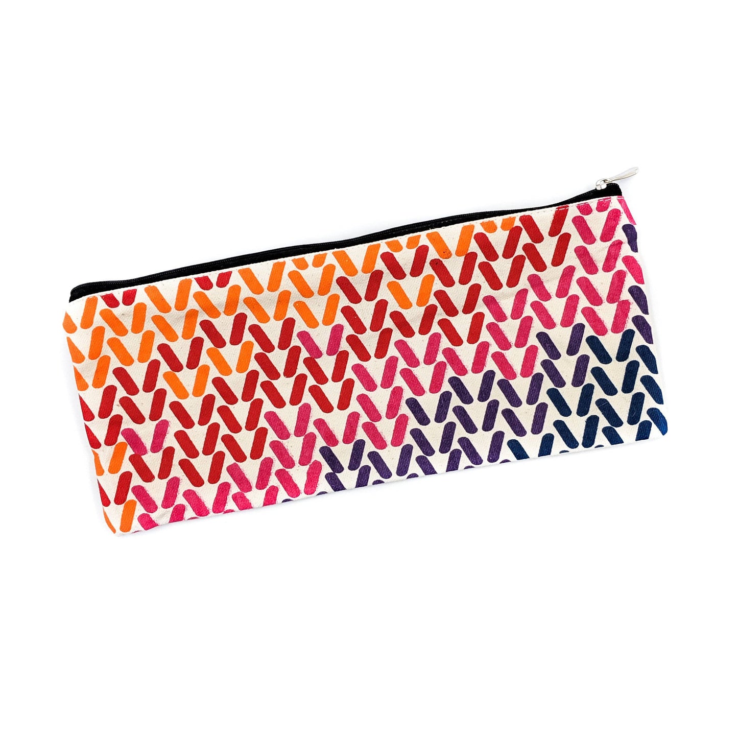 Orange, pink, red and navy crafting pouch on a white backdrop.