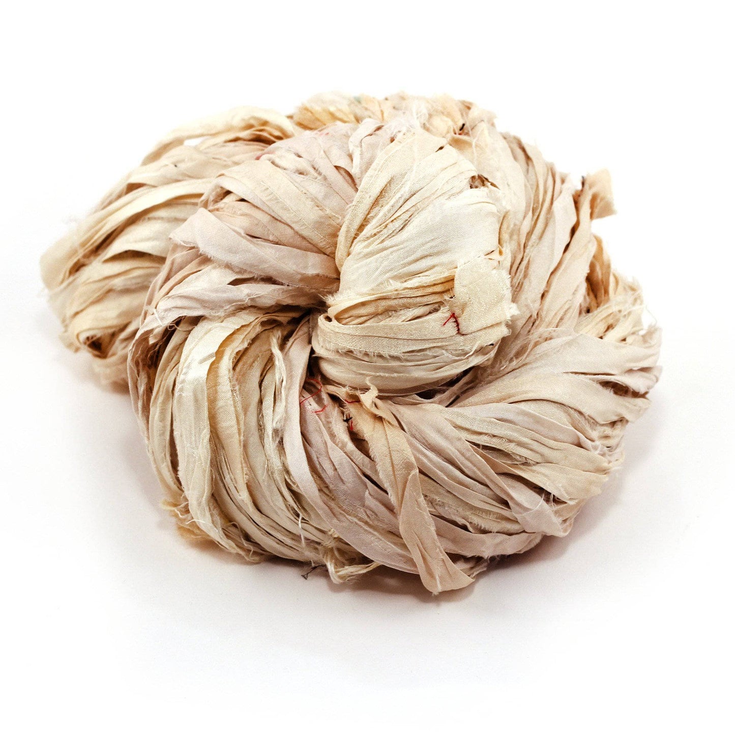 A white skein of sari ribbon on a white background