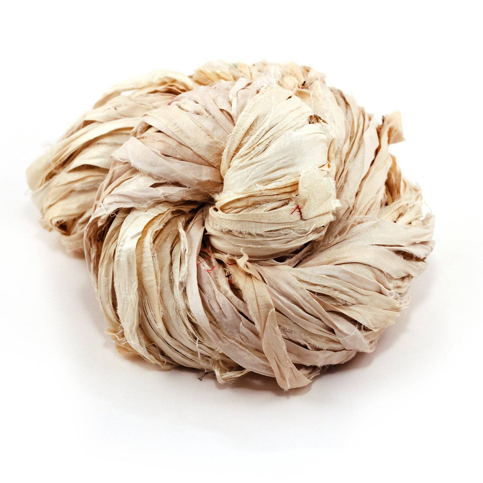 A white skein of sari ribbon on a white background
