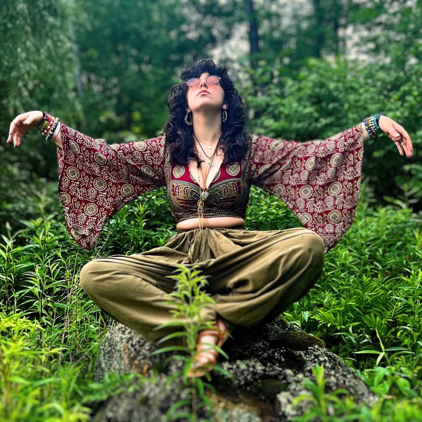 Recycled Sari Wrap Top with Bell Sleeves