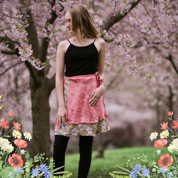 Darn Good Yarn: Special Edition Skirt: Wildflower Wonders The Original Sari Wrap Skirt, Clothing and Accessories
