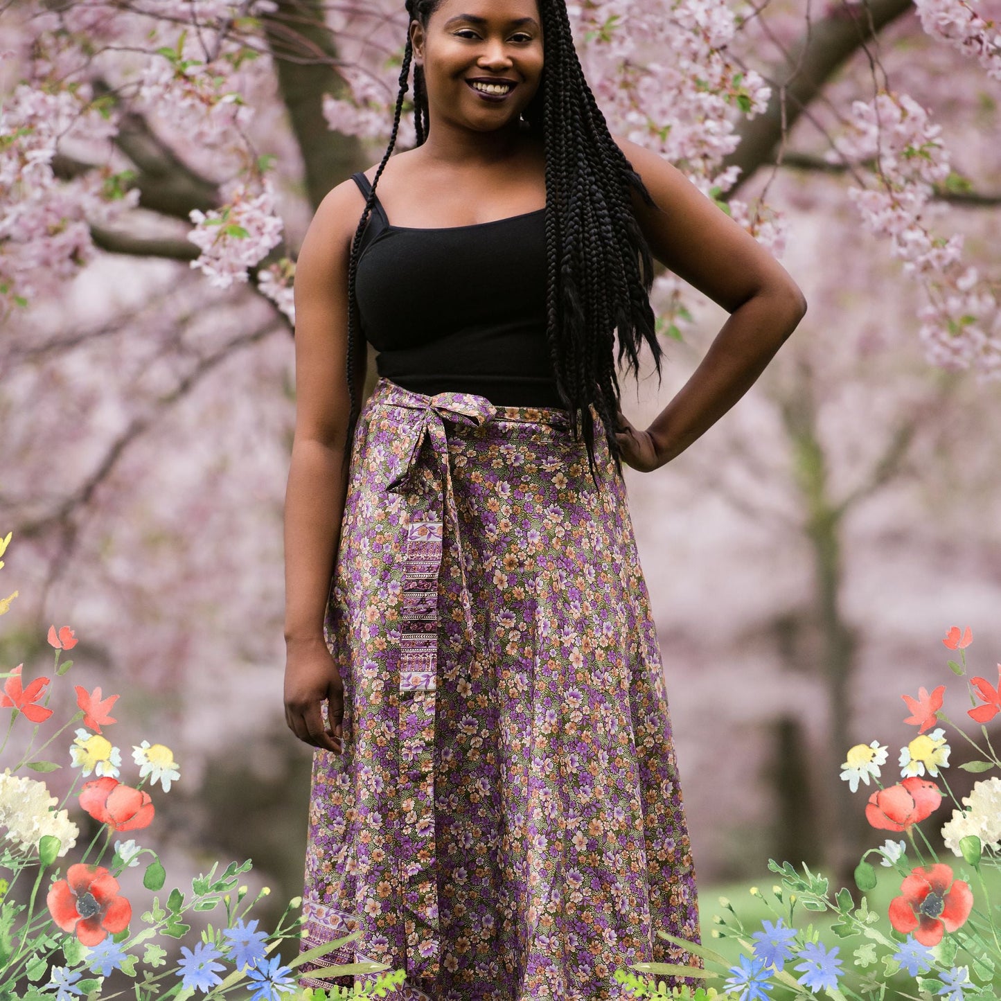 Darn Good Yarn: Special Edition Skirt: Wildflower Wonders The Original Sari Wrap Skirt, Clothing and Accessories