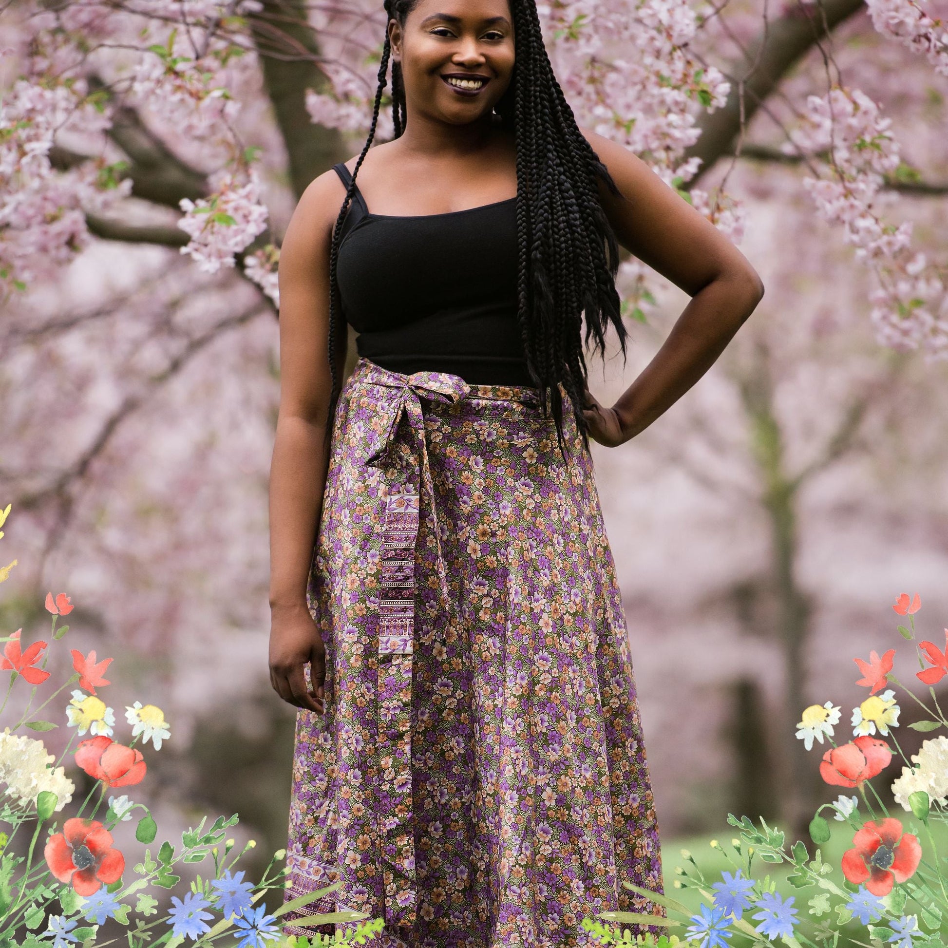 Darn Good Yarn: Special Edition Skirt: Wildflower Wonders The Original Sari Wrap Skirt, Clothing and Accessories
