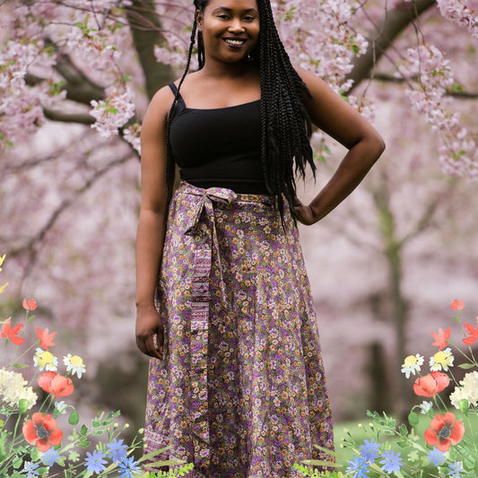 Darn Good Yarn: Special Edition Skirt: Wildflower Wonders The Original Sari Wrap Skirt, Clothing and Accessories