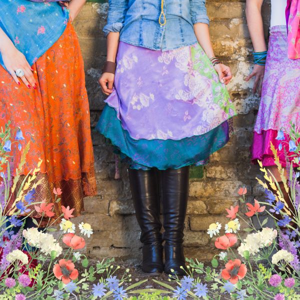 Darn Good Yarn: Special Edition Skirt: Wildflower Wonders The Original Sari Wrap Skirt, Clothing and Accessories