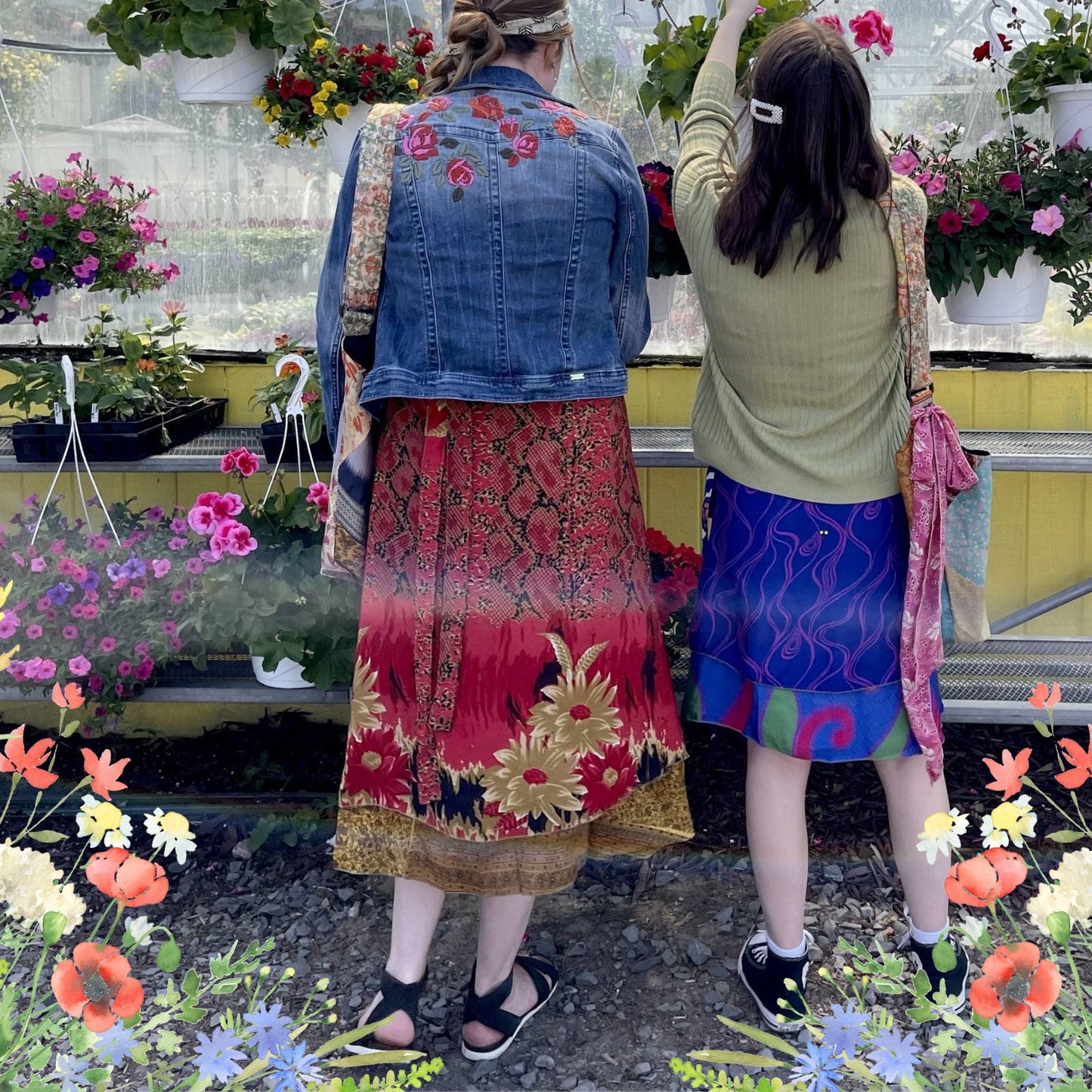 Darn Good Yarn: Special Edition Skirt: Wildflower Wonders The Original Sari Wrap Skirt, Clothing and Accessories
