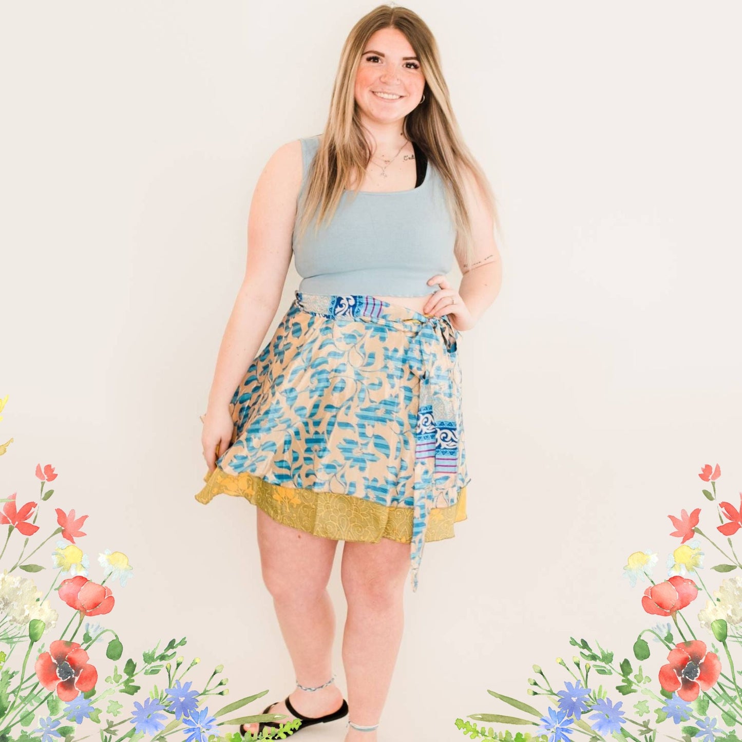 Darn Good Yarn: Special Edition Skirt: Wildflower Wonders The Original Sari Wrap Skirt, Clothing and Accessories