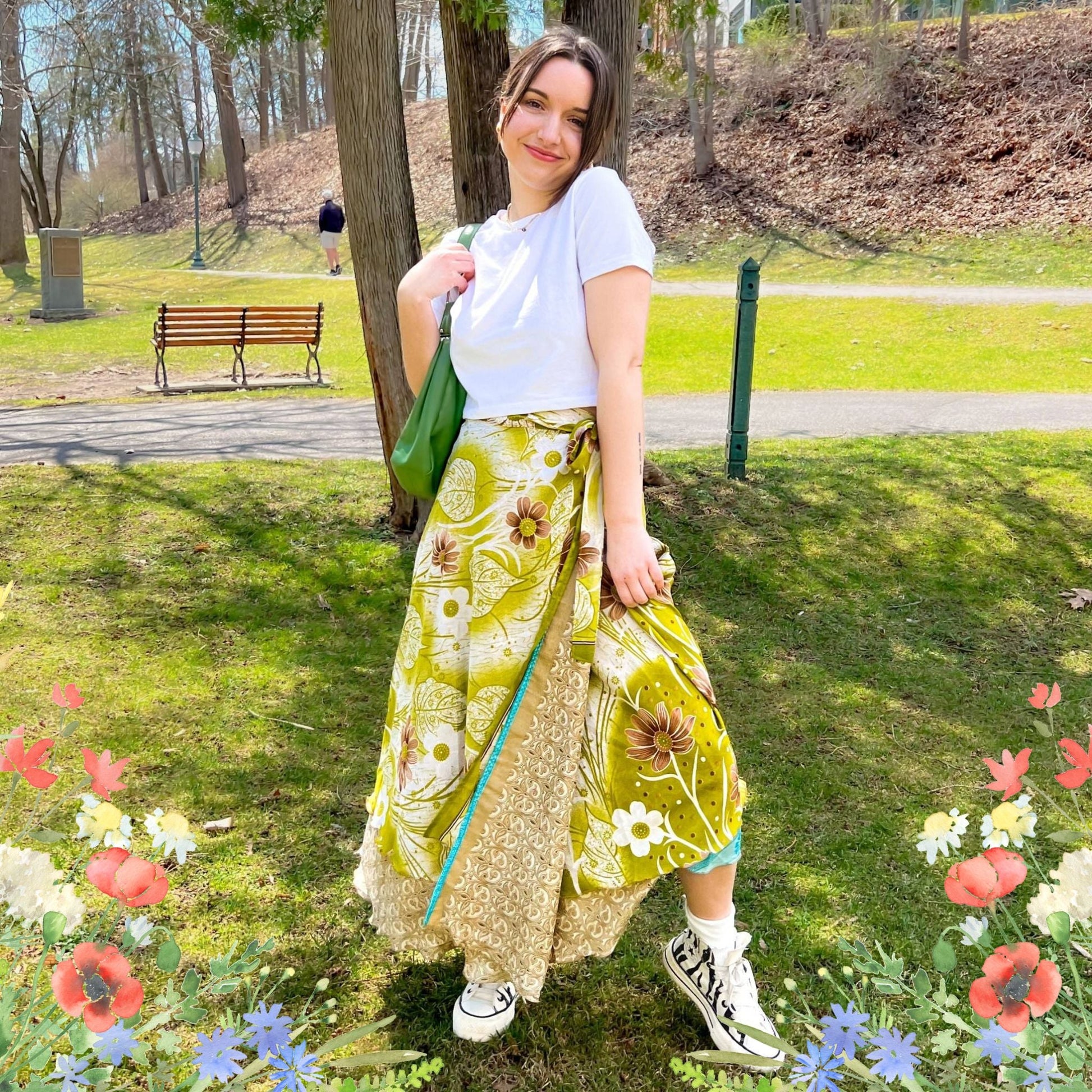 Darn Good Yarn: Special Edition Skirt: Wildflower Wonders The Original Sari Wrap Skirt, Clothing and Accessories