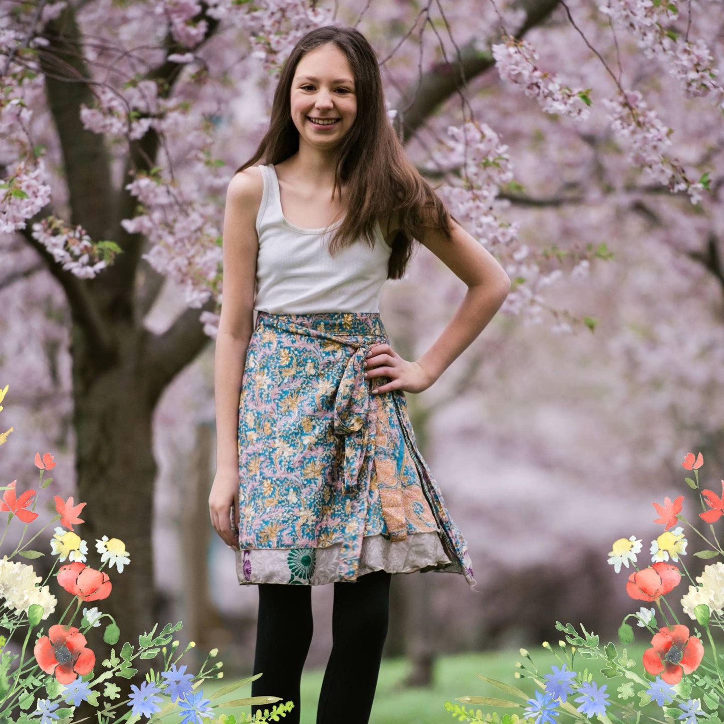 Darn Good Yarn: Special Edition Skirt: Wildflower Wonders The Original Sari Wrap Skirt, Clothing and Accessories