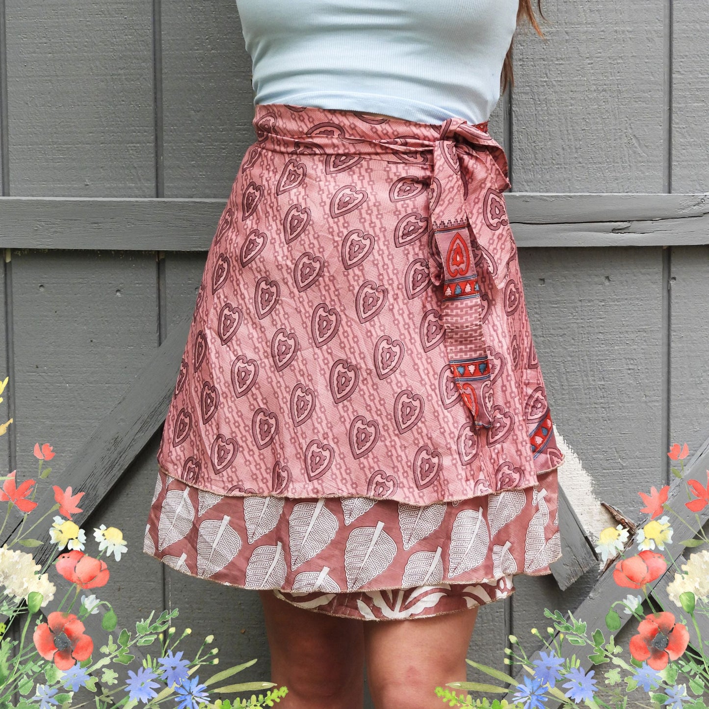 Darn Good Yarn: Special Edition Skirt: Wildflower Wonders The Original Sari Wrap Skirt, Clothing and Accessories