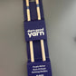 9mm purple glitter knitting needles with maple handles in navy packaging.