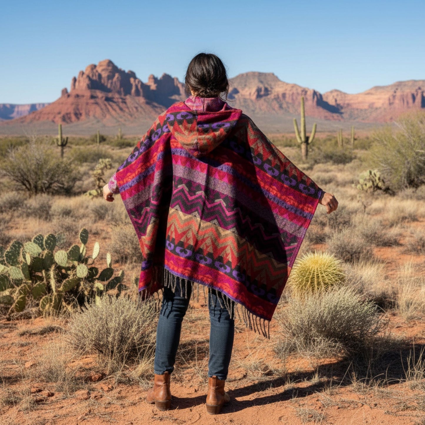 Darn Good Yarn: Nanda Hooded Poncho, Clothing and Accessories