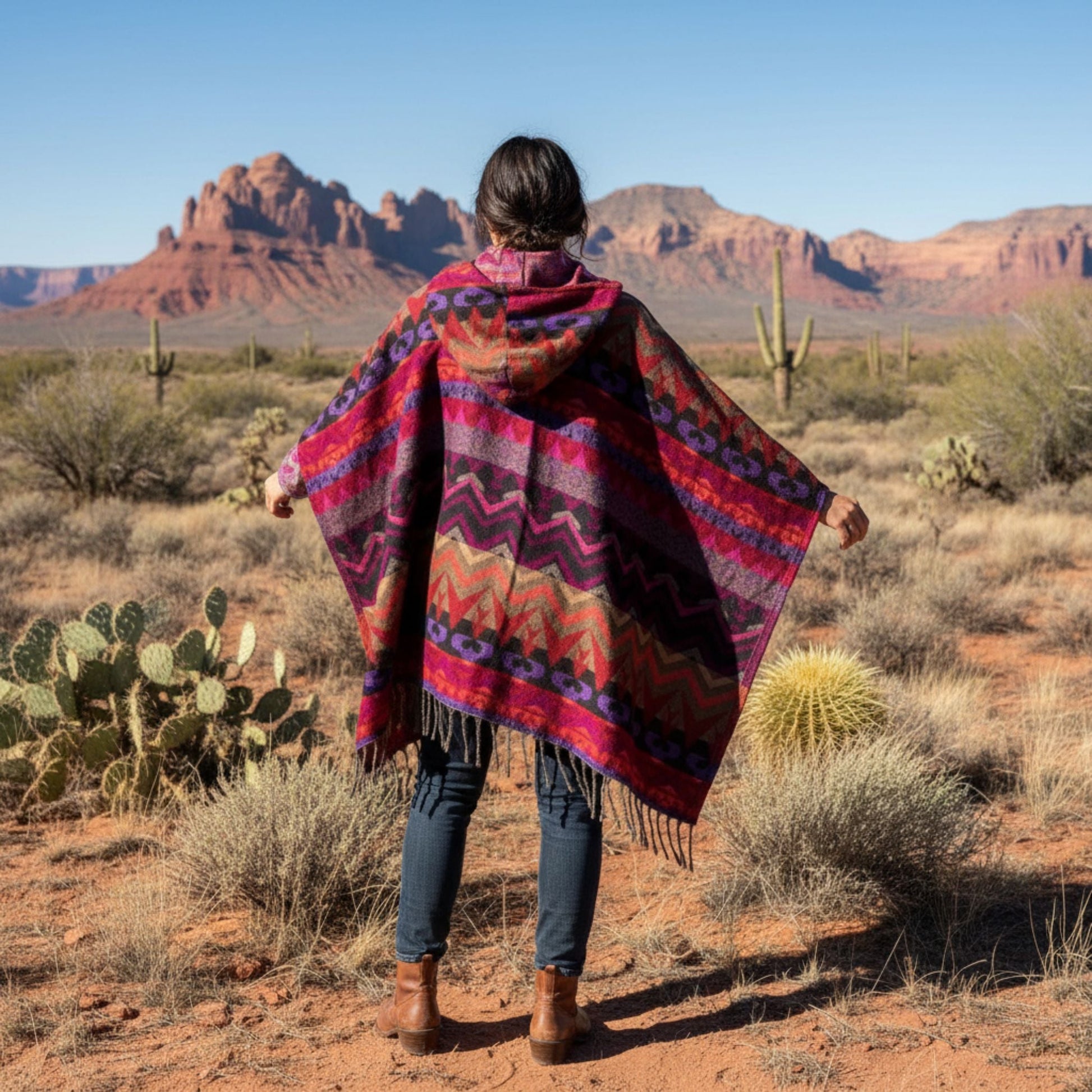 Darn Good Yarn: Nanda Hooded Poncho, Clothing and Accessories