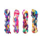 4 skeins of sari silk ribbon yarn in the base at the Bahamas in front of a white background.