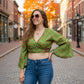 Darn Good Yarn: Sari Bell Sleeve Wrap Top, Clothing and Accessories
