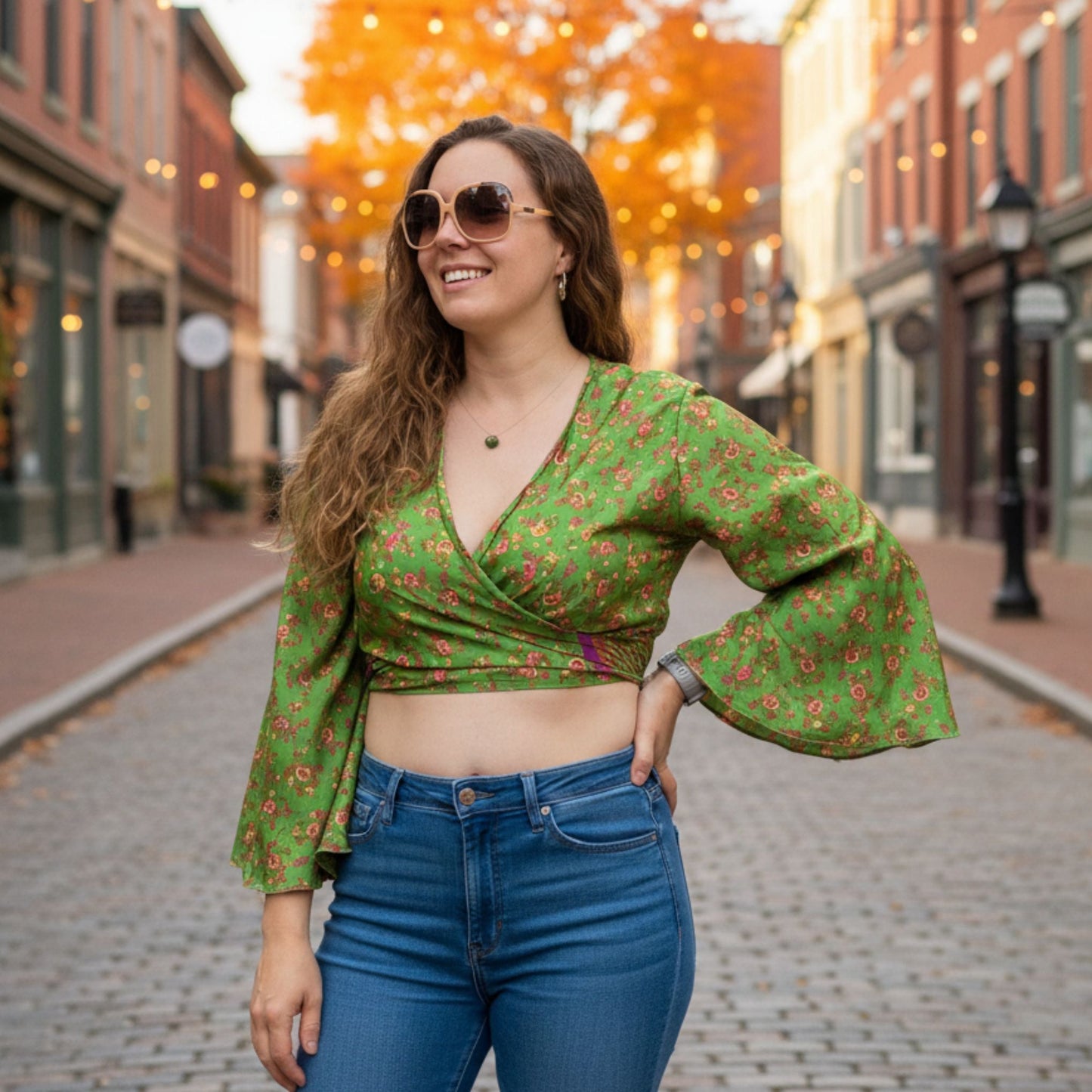 Darn Good Yarn: Sari Bell Sleeve Wrap Top, Clothing and Accessories