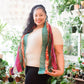 Woman wearing a medley scarf around her neck