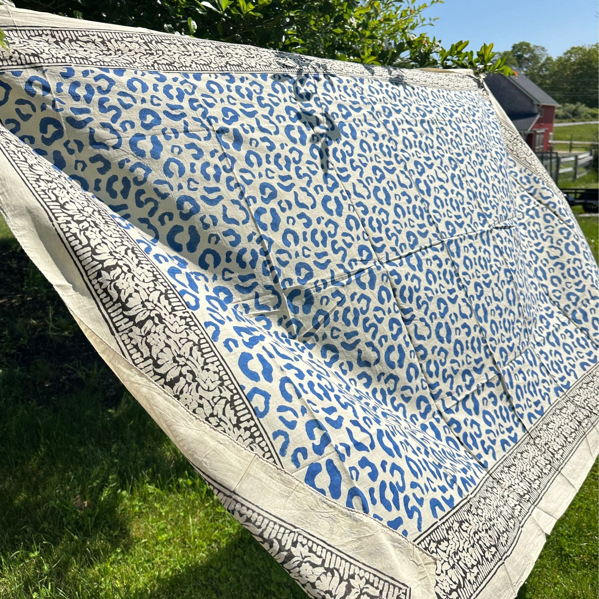 Darn Good Yarn: Wild Indigo Bloom – Hand Block Print Cotton Scarf, Oversized Boho Wrap & Lightweight Sarong, Clothing and Accessories