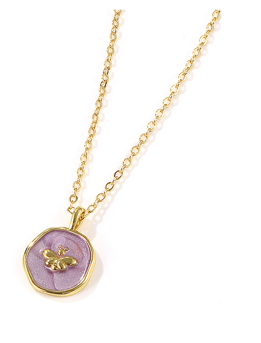 Lavender Bee Gold Pendant Necklace