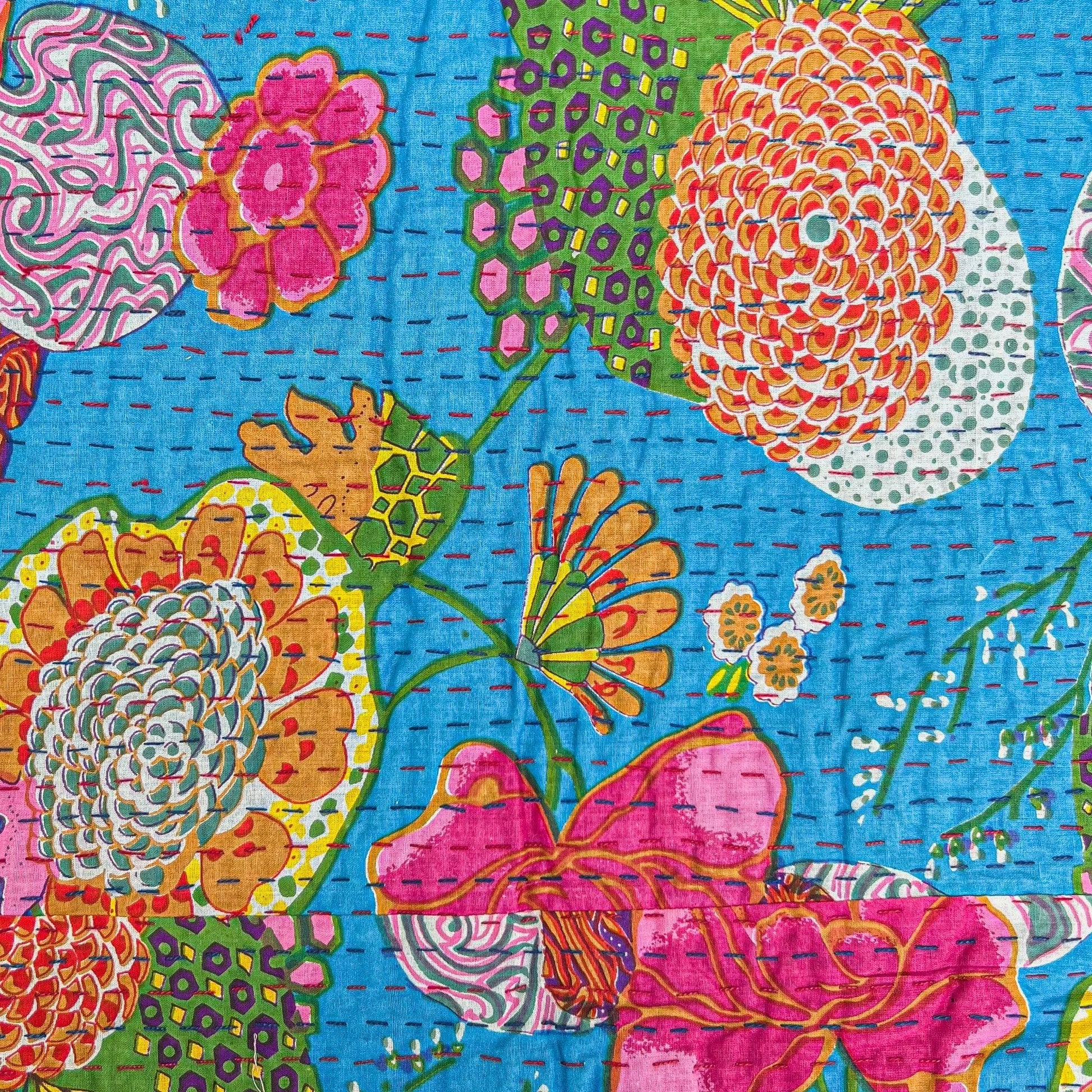 Closeup of by the sea kantha quilt pattern. 