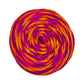 one skein of journey recycled silk yarn in the autumn jubilee colorway (variegated yellow, orange, red, purple) in front of a white background.