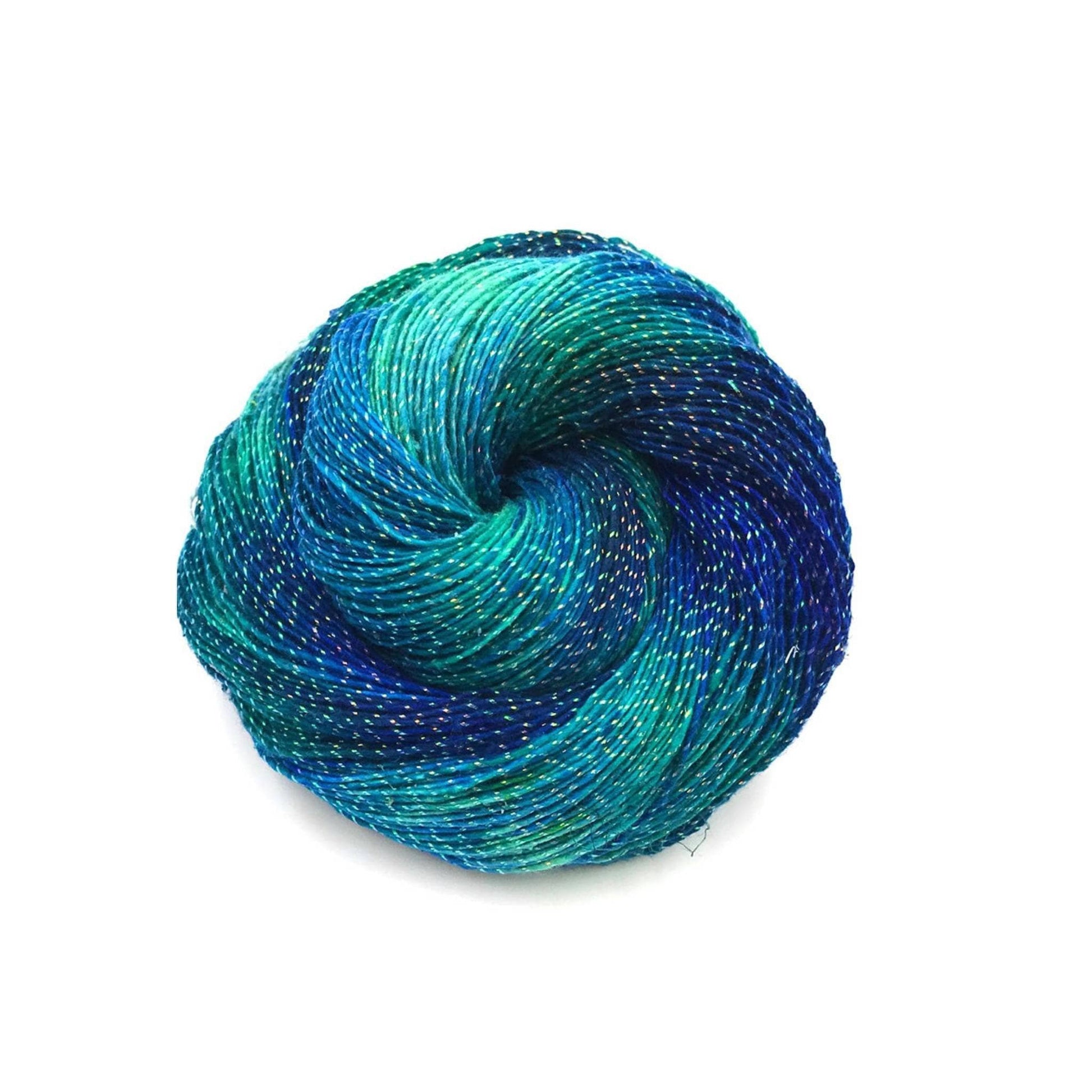 Lace weight 100 recycled silk yarn sparkle enchanted forest.