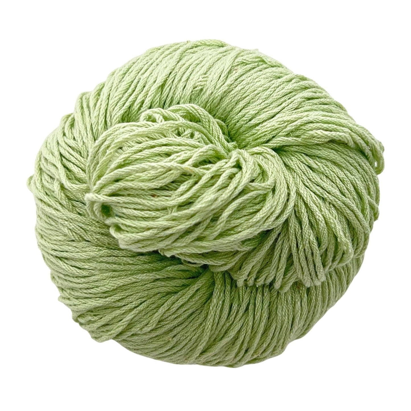 A skein of Mulberry silk fingering yarn in the colorway 'pale mint' on a white background.
