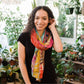 Woman wearing a medley scarf around her neck
