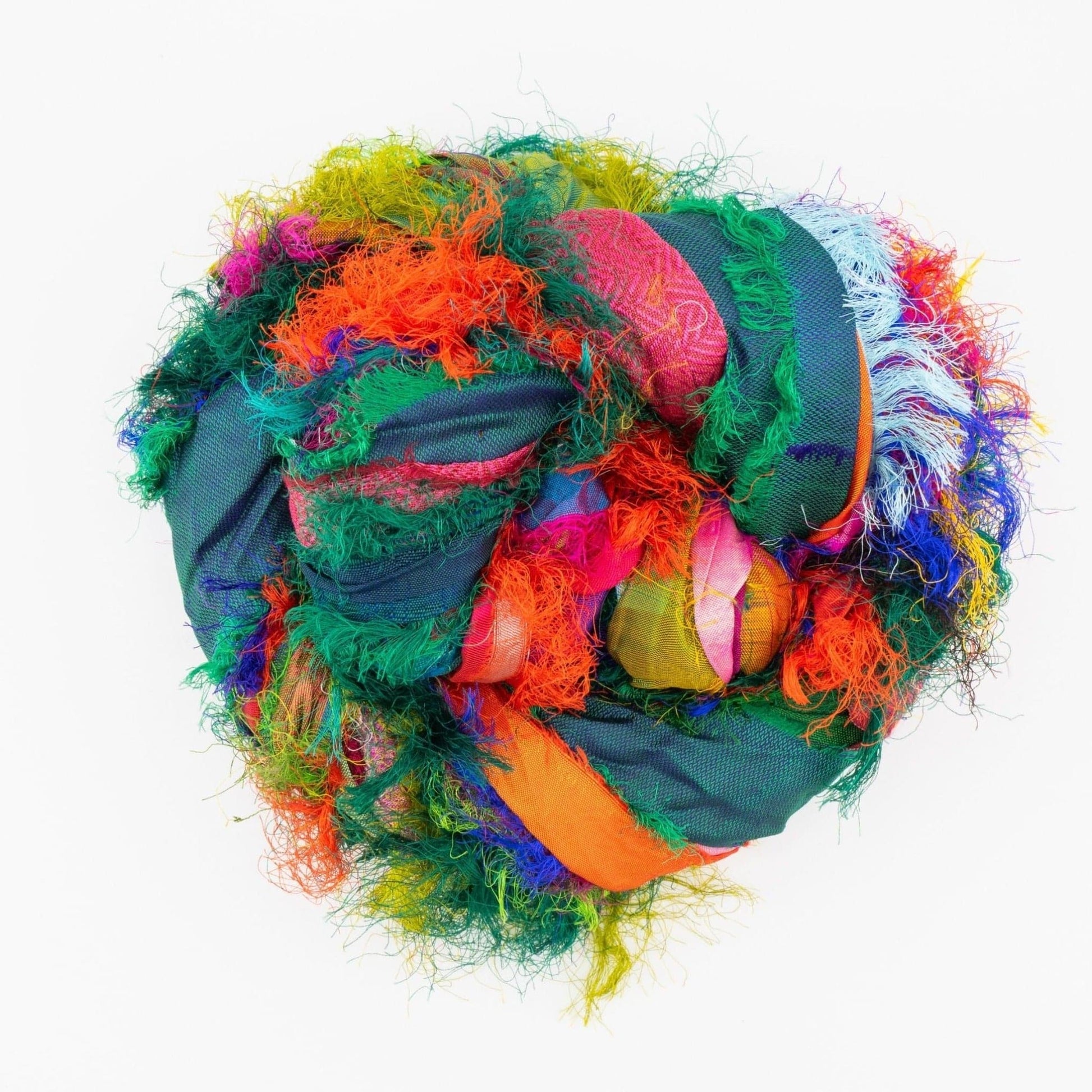 Recycled sari silk multicolored ribbon yarn tibet jewels.