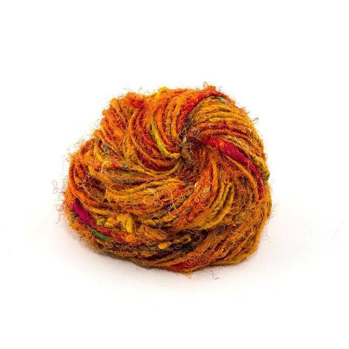 Torned and used orange yarn.