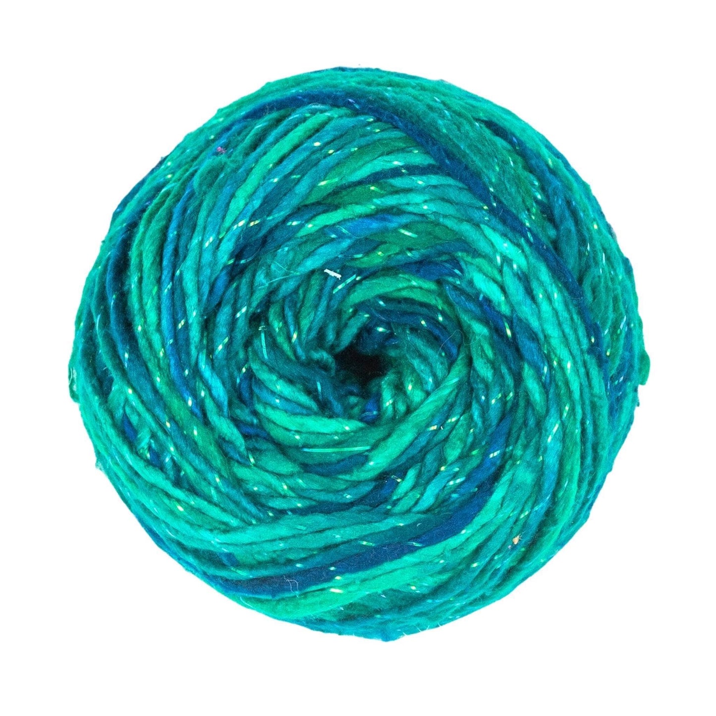 Sparkle worsted weight roving silk yarn in tonal green colorway.