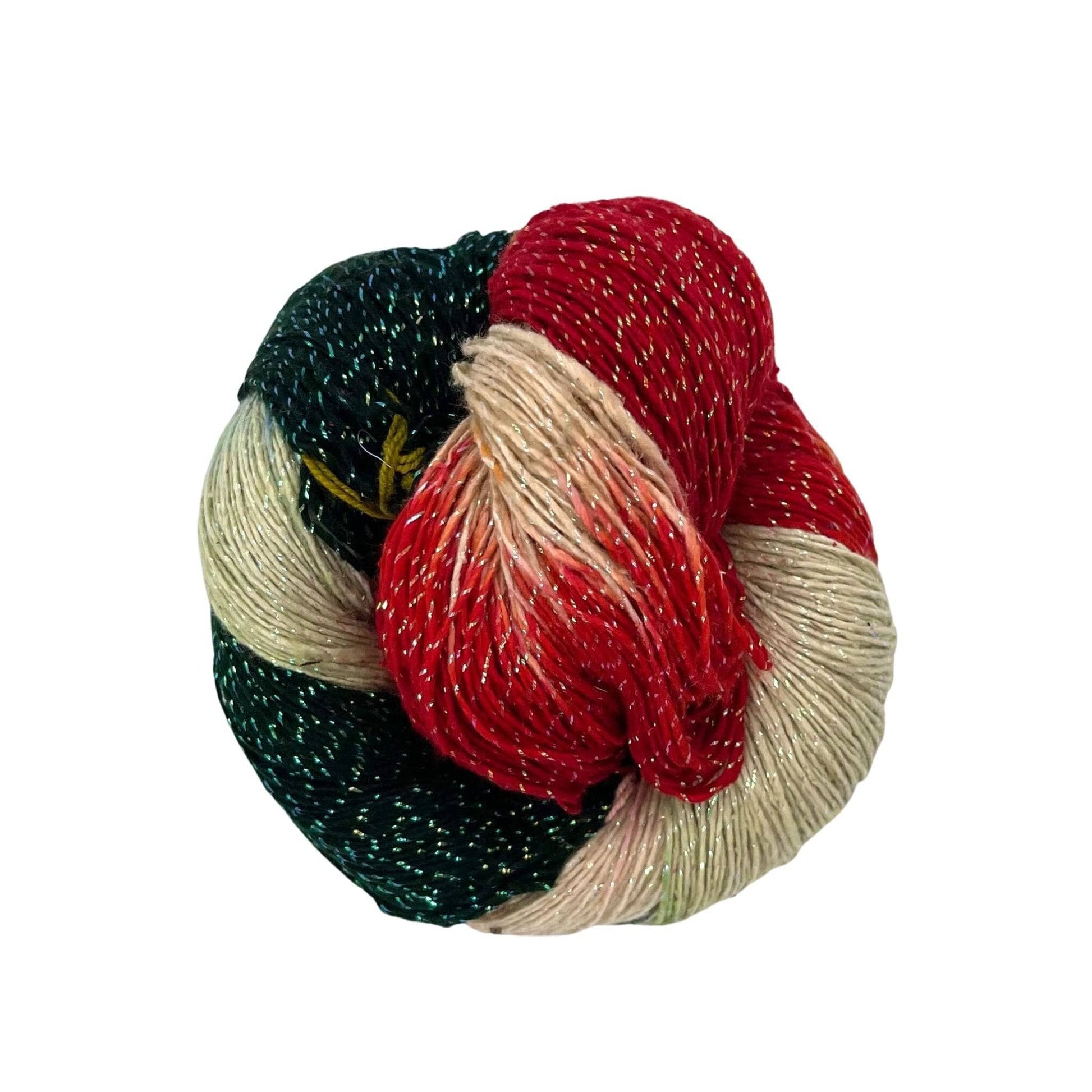 Lace weight 100 recycled silk yarn sparkle holly jolly.