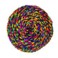 Skein of darn good twist sport weight silk in the colorway black rainbow in front of a white background. 2 ply recycled silk marled black and variegated rainbow.