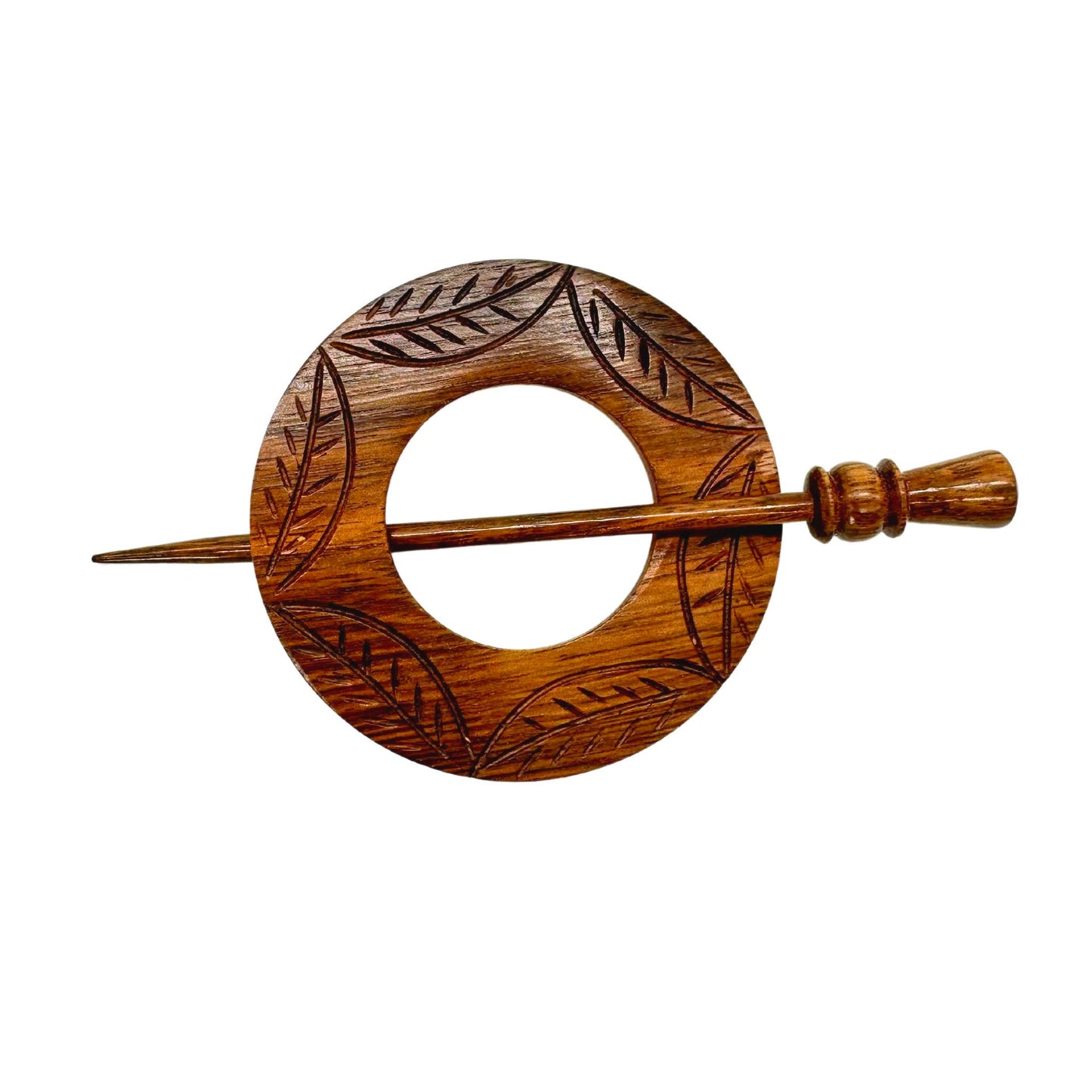 Wooden Shawl pin on a white background