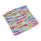 knit swatch of california skies peek a boo lace weight silk yarn (grey and rainbow)