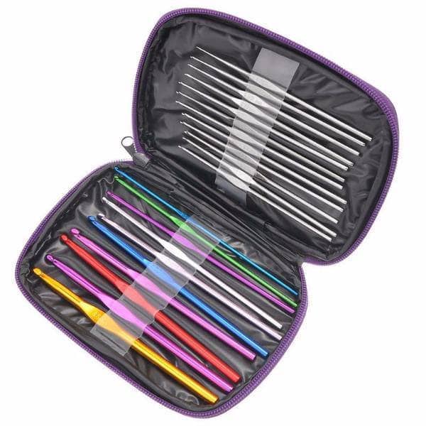 Aluminum Crochet Hook Set in a black carrying case on a white background