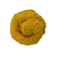 A skein of goldenrod yellow cotton yarn on a white background