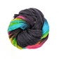 a skein of lace weight silk yarn in black and multi colors