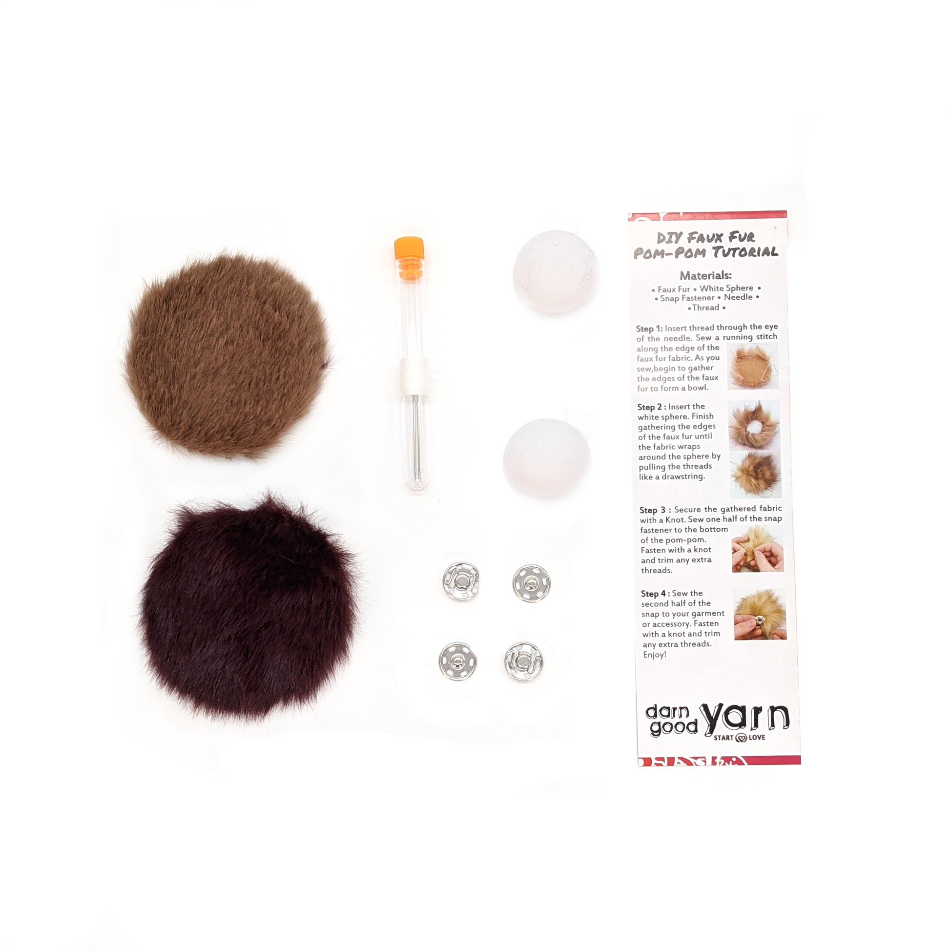 DIY pom pom kit included items in front of a white background.