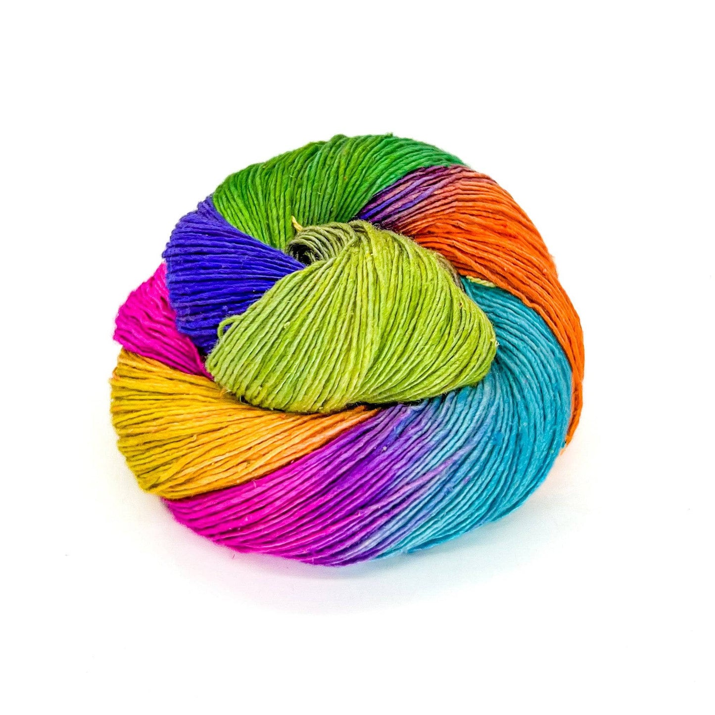 Sport weight silk yarn in Dyed to look like the LGBTQIA+ Pride Flag. This yarn supports the capital pride center in Albany, New York.