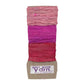 3 shades of pink sari silk ribbon yarn on a white background