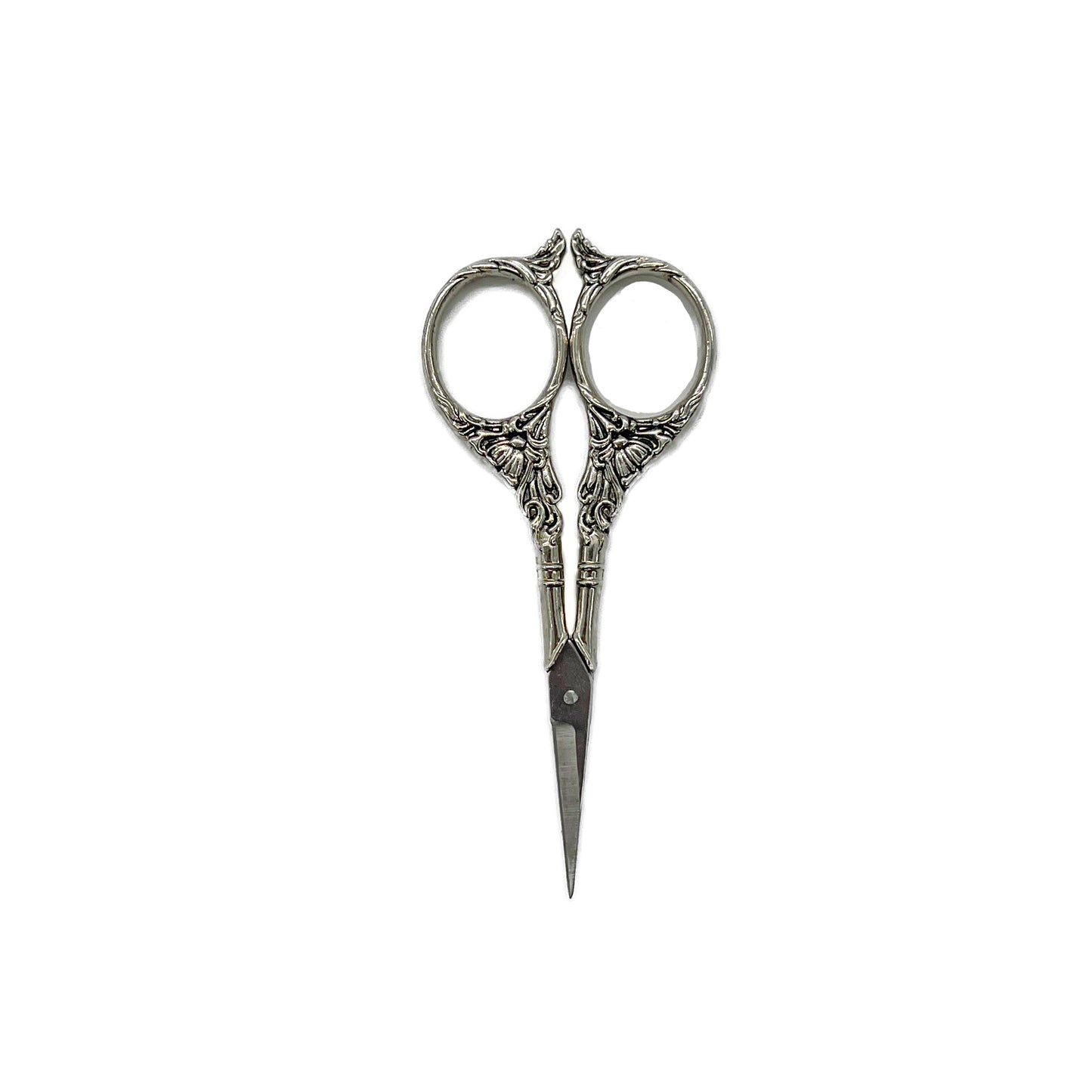 A Pair of Silver 4.5" crafting scissors on a white background.