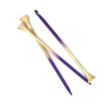 Beautiful Ombre dyed bamboo knitting needles and crochet hook. Come in a bundle together.