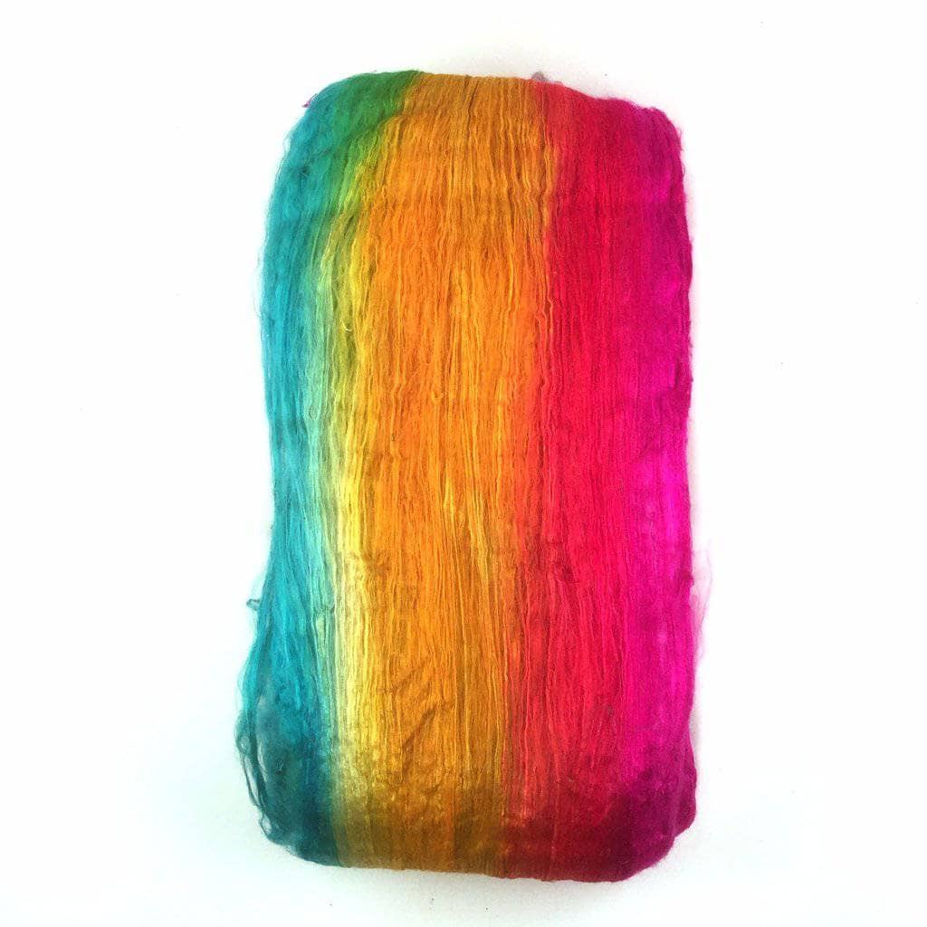 Rainbow Silk Sheet with a white background behind it