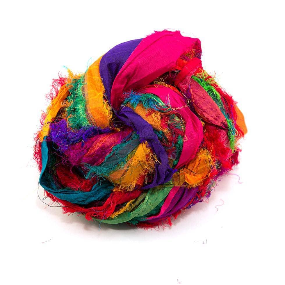 An over view of Tibet Jewels Sari Silk Ribbon. This ribbon is vibrant and colorful.
